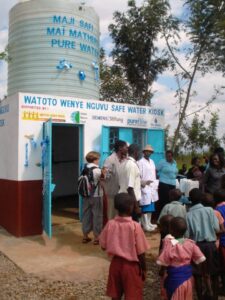 Maji Safi safe water kiosk building in Kenya providing the community reliable access to clean, safe water